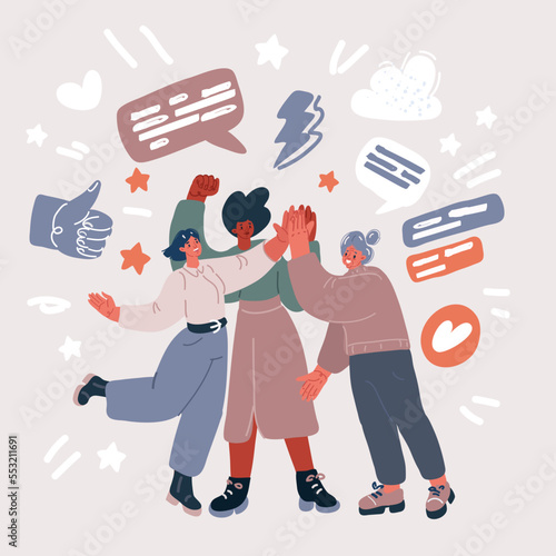 Vector illustration of woman get together and give hight five to each other