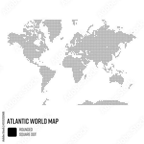 世界地図ドット 粗いドット 太西洋を中心とした世界 地域別にグループ