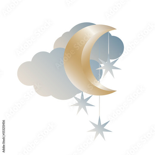 Moon Luna Romantic Synbol Celestial Vintage Gold Silhouette Magic Religion Decoration Winter Christmas New Year Greeting Gift Baby Sweet Dream PNG Icon	
 photo