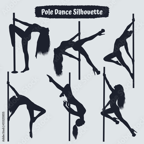 Collection of pole dancer silhouette vector