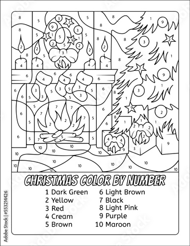Christmas Eve Coloring By Number Sheet for Kids. Coloring pages for kids, party activity to have a great time.