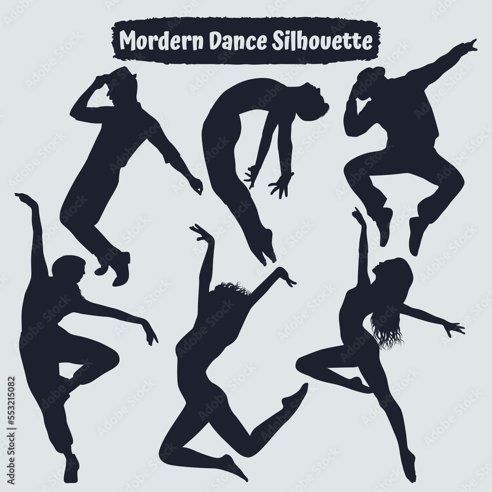 Collection of Woman Modern dance silhouettes in different poses Stock ...
