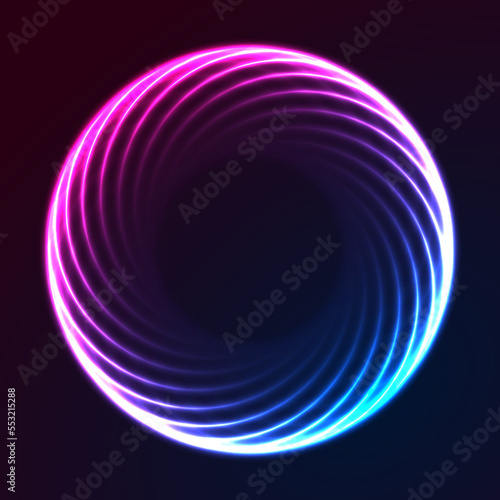 Blue purple glowing neon circle abstract futuristic background. Technology concept vector design