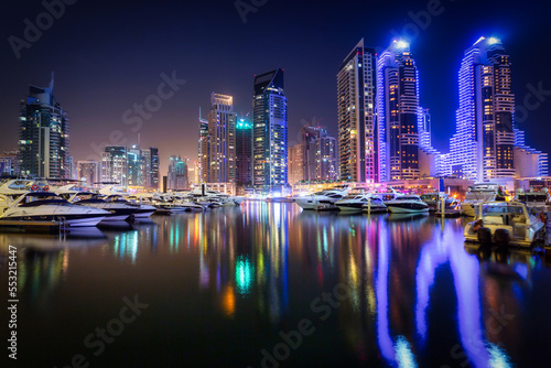 Skyscrapers of Dubai Marina at night  United Arab Emirates