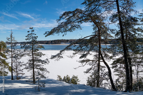 View of The Dagmar park  coast and the Gulf of Finland in winter, Kallviken, Tammisaari, Finland photo