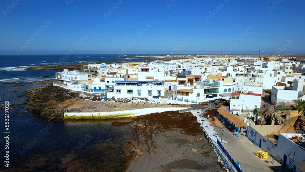 Scenic traditional villages of Fuerteventura - El Cotillo in northen part of island. aerial drone view. Canary islands of Spain Scenic traditional villages of Fuerteventura - El Cotillo in northen part of island. aerial drone view. Canary islands of Spain
