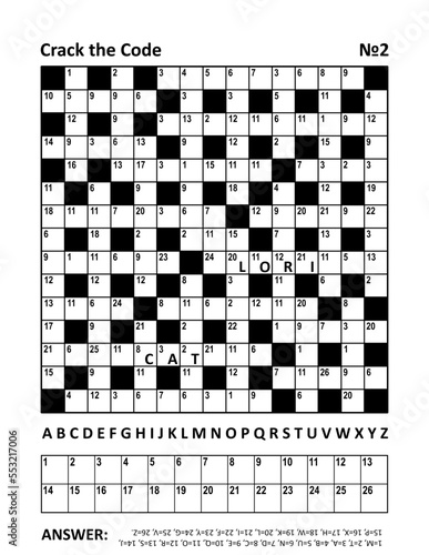 Crack the code crossword puzzle or game (codebreaker, codeword, codecracker, coded crossword) with two hints. Answer included.
