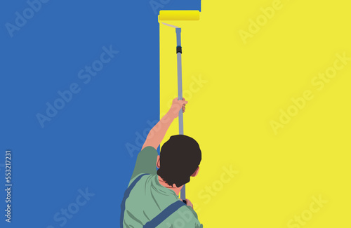 Illustration of a person painting on a wall using a paint roller