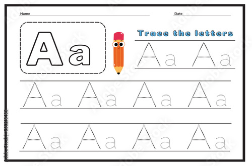 Writing practice of letters A. Coloring book. Education for children. Vector illustration