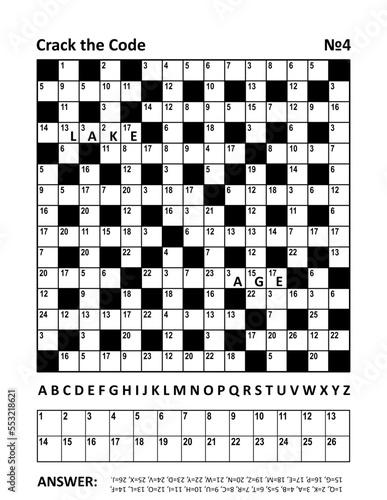 Crack the code crossword puzzle or game (codebreaker, codeword, codecracker, coded crossword) with two hints. Answer included.
