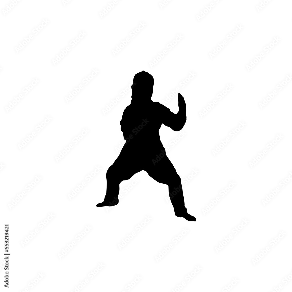 Child karate fighter icon. Simple style child karate training course big sale poster background symbol. Child karate fighter brand logo design element. Child karate fighter t-shirt printing. 