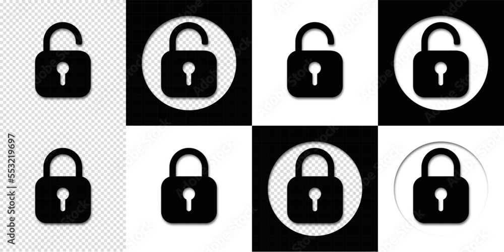 Set of lock icons, lock icon. Safety symbols. Vector illustration. Close and open lock padlock symbols. Sign of locked and unlocked padlock. Set of lock icons, lock icon. Safety symbols. Vector illustration. Close and open lock padlock symbols. Sign of locked and unlocked padlock.