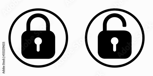 Set of lock icons, lock icon. Safety symbols. Vector illustration. Close and open lock padlock symbols. Sign of locked and unlocked padlock.