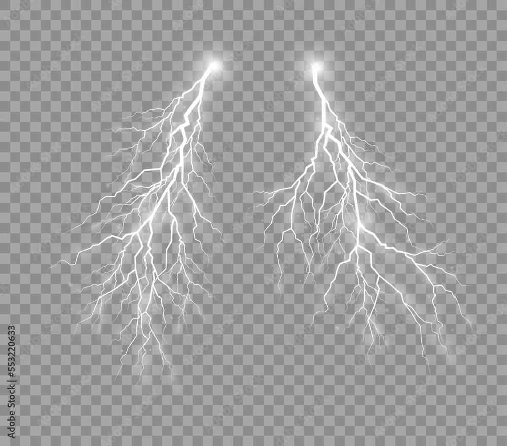 Realistic lightning. The effect of zipper and lighting, thunderstorm and lightning. Symbol of natural strength or magic, abstract, electricity and explosion. Power, energy charge, Thunder Shock.