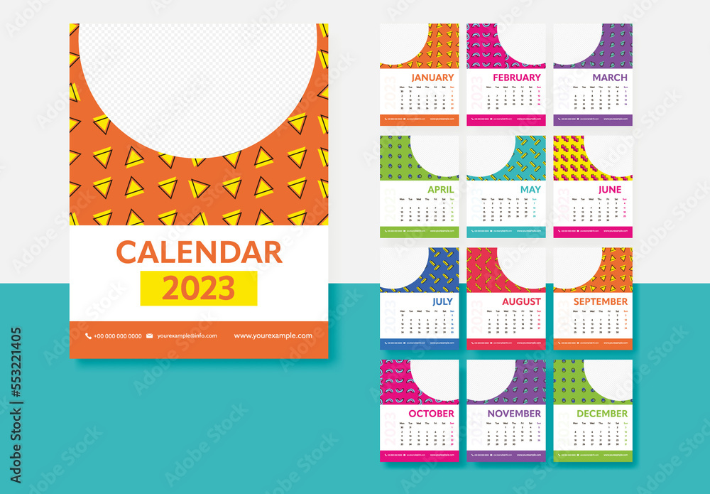 Colorful Set Of 2023 Desk Calendar Template Abstract Element Layout colorful-set-of-2023-desk-calendar-template-abstract-element-layout