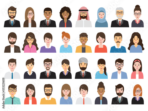 Group of  working people diversity, diverse business men and women avatar icons. Vector illustration of flat design people characters.