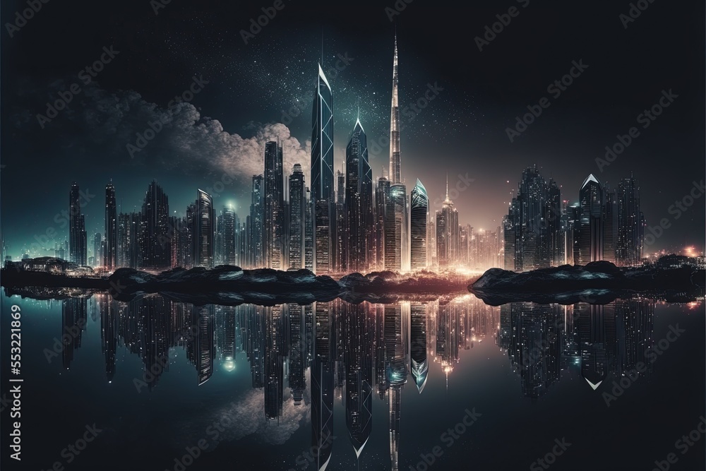 City in the night wide scope Generative AI scene