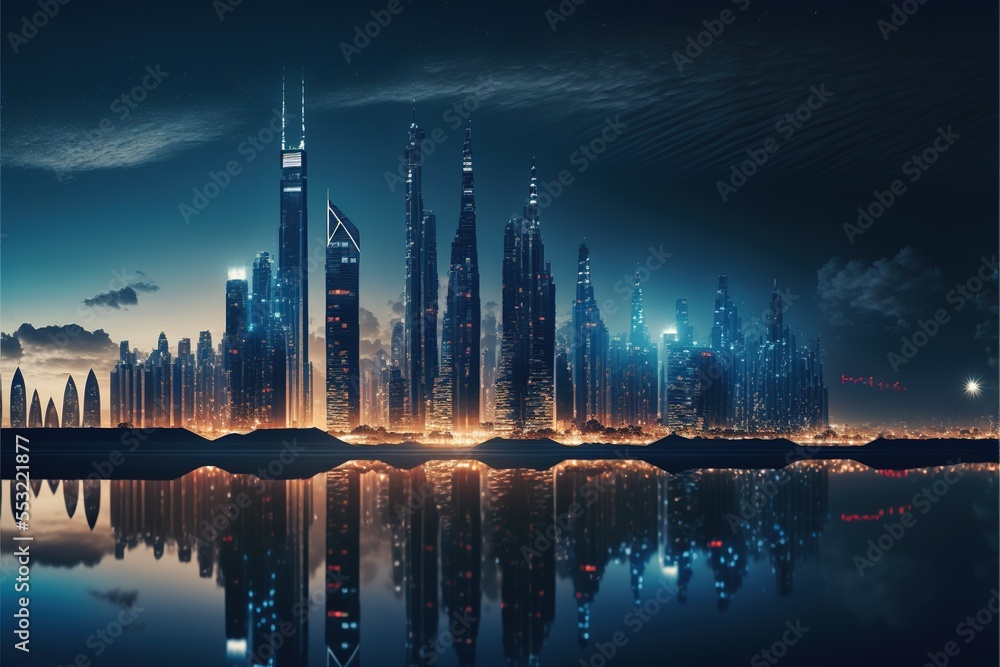 City in the night wide scope Generative AI scene