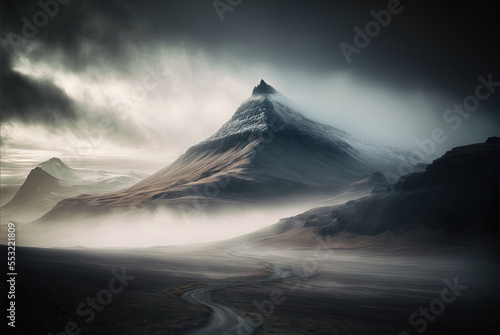 Image of Iceland's Krossanesfjall Mountain in the Fog Generative AI photo