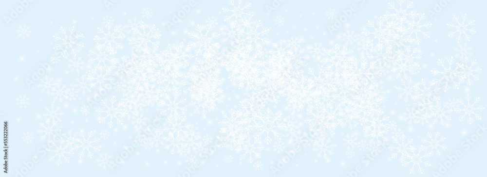 Gray Snowflake Vector Panoramic Blue Background.