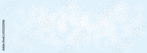 Gray Snowflake Vector Panoramic Blue Background.