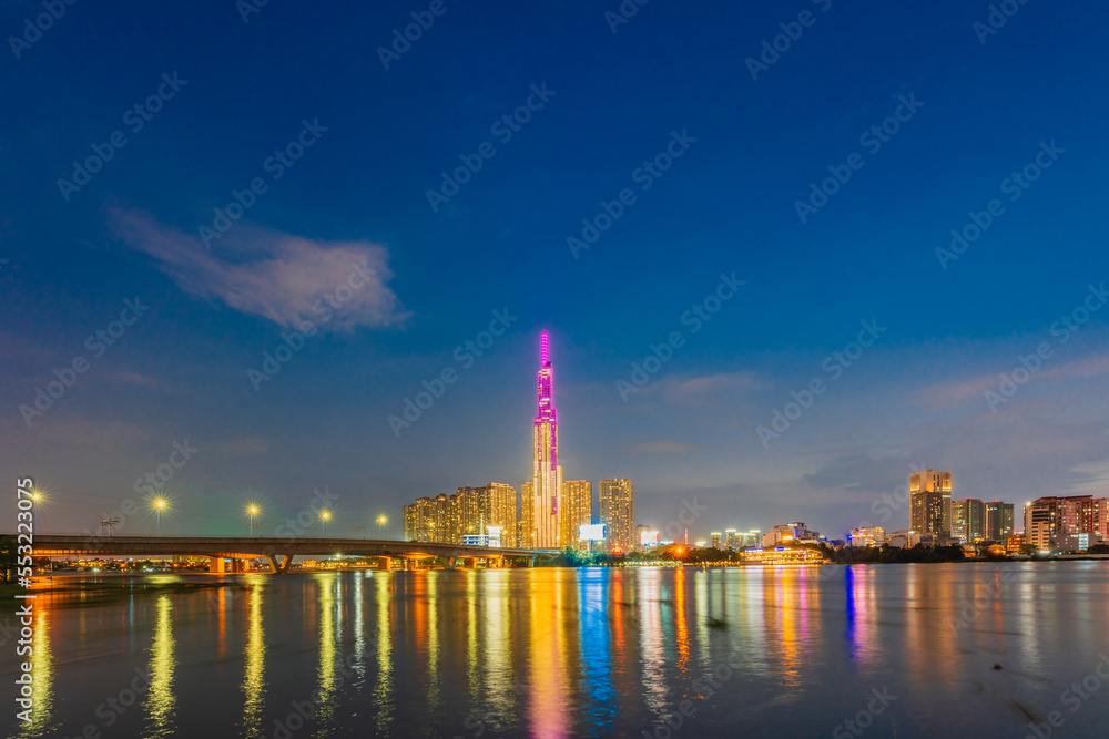 Beautiful Sunset at Landmarks 81 Ho Chi Minh City, the tallest building in Vietnam