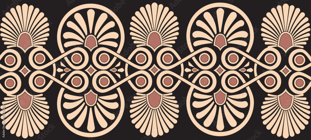 Fototapeta premium Greek Borders. Greek seamless pattern. Ornamental border background. Repeat modern ornament. Tribal ethnic style isolated design on white. Abstract patterned ornate backdrop. Greek key, meanders. 