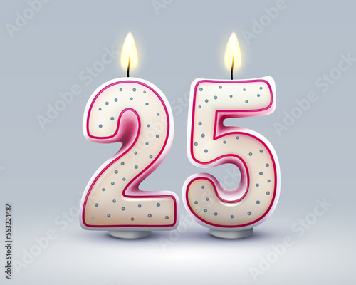 Happy Birthday years. 25 anniversary of the birthday, Candle in the form of numbers. Vector