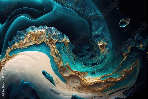 Océano abstracto con textura lujosa, remolinos de mármol y vetas de ágata