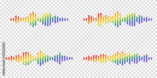 Audio waves Set. Multicolored rainbow icon sound song. EQ. Podcast wave. Symbols on isolated background. Voice message. Vector illustration.