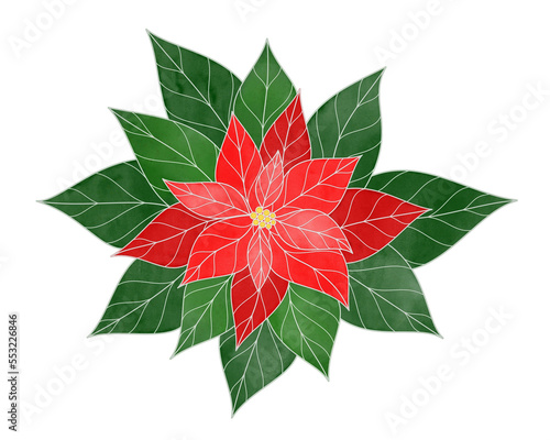 Watercolor poinsettia flower digital painting style on white background