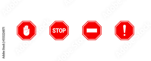 Traffic sign, icon stop set. Do not enter. Vector EPS 10