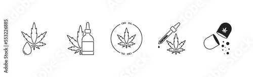 cbd oil, cannabis products icon set. Marijuanna, Cannabidiol. Vector EPS 10