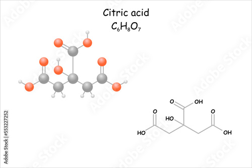 Stylized 2D molecule model/structural formula of citric acid.