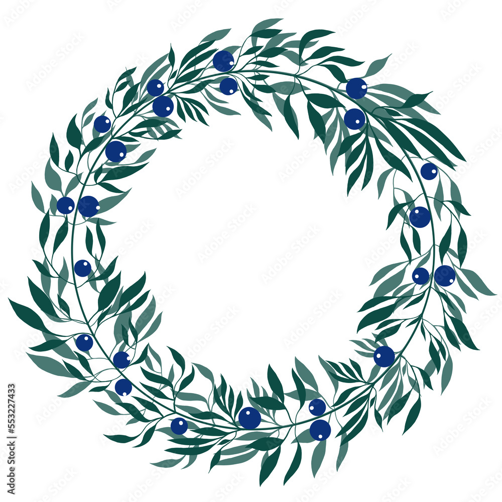 Frame from leaves and berries of blueberry. Floral pattern on white background Frame from leaves and berries of blueberry. Floral pattern on white background