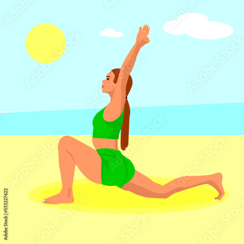 The girl performs a low lunge.