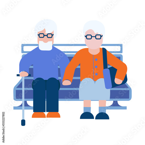 Elderly couple of pensioners on a bench