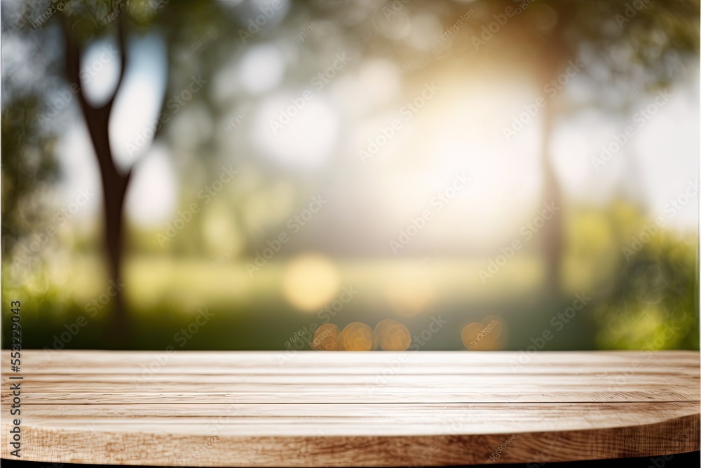 defocused bokeh backdrop with a focused foreground table for product display Generative AI defocused bokeh backdrop with a focused foreground table for product display Generative AI