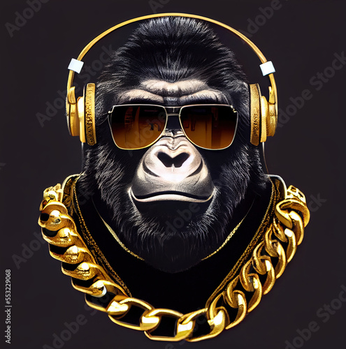 Cool monkey gorilla Gangsta rapper in sunglasses. generated sketch art. generative AI