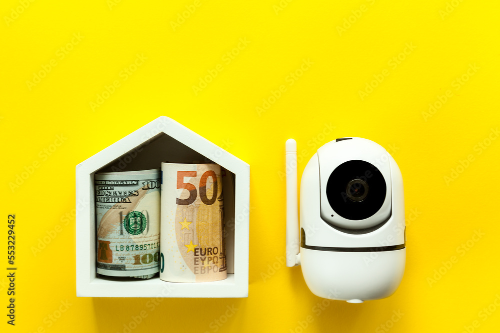 Wooden white house with money Wooden white house with money