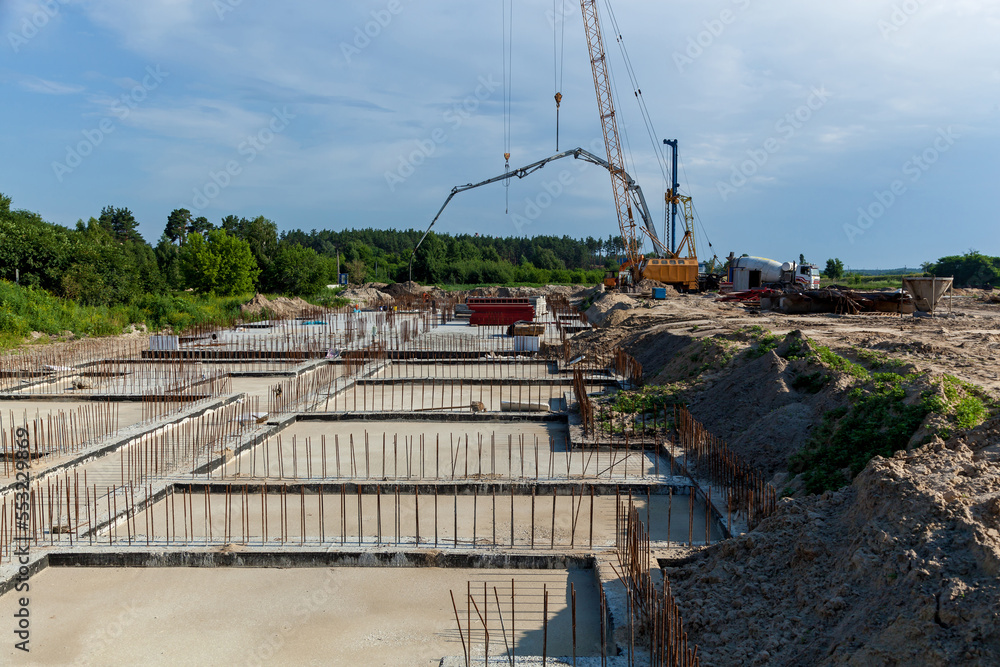construction site with reinforced concrete structures