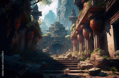 fantasy scene ancient ruins, game design inspiration. generative AI