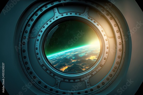 Fototapeta Naklejka Na Ścianę i Meble -  Sci-fi spaceship window Generative AI illustration