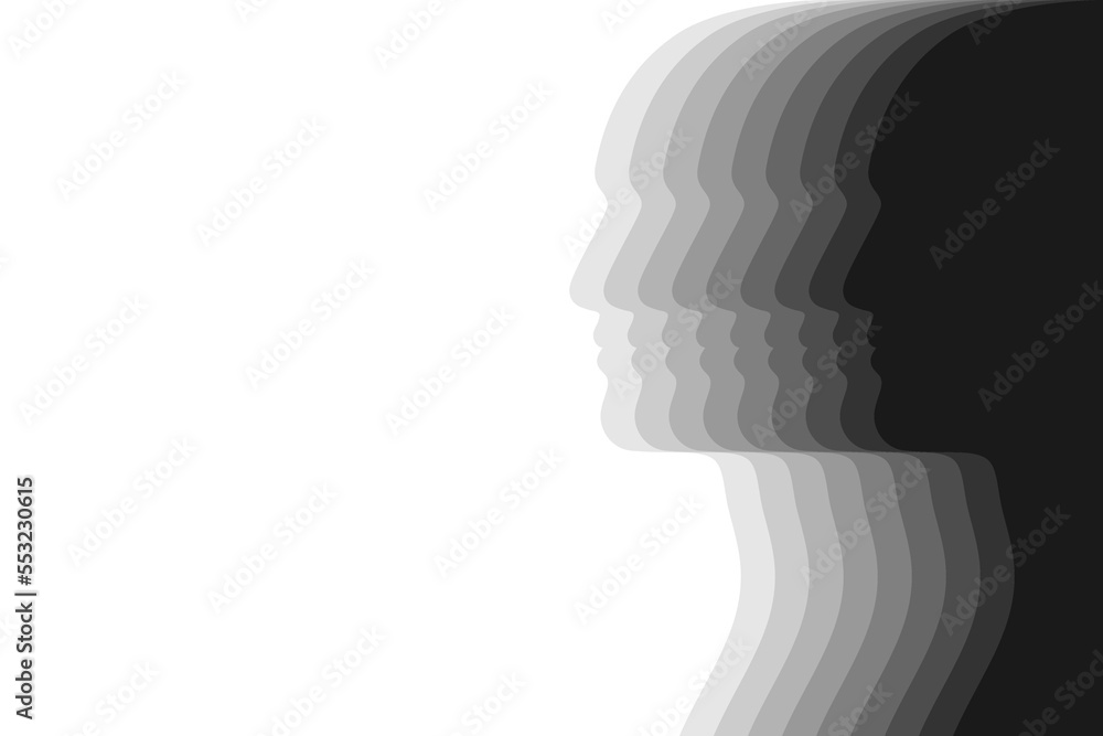 Head man graphic image. Male silhouette symbols isolated on white background. Vector illustration