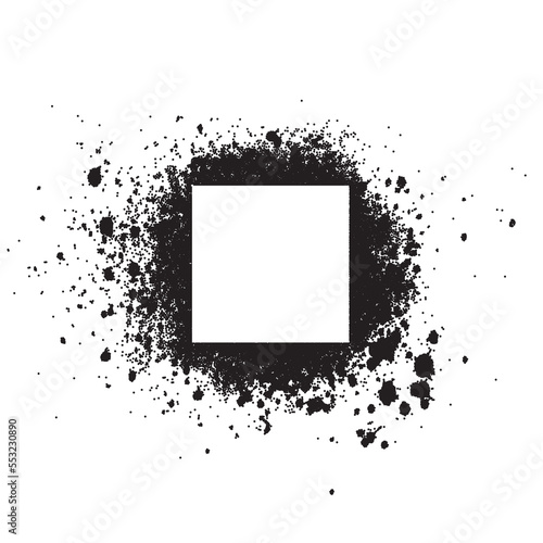 Spray painted square dot frame. Paint circular rectangle vector splatter spray.