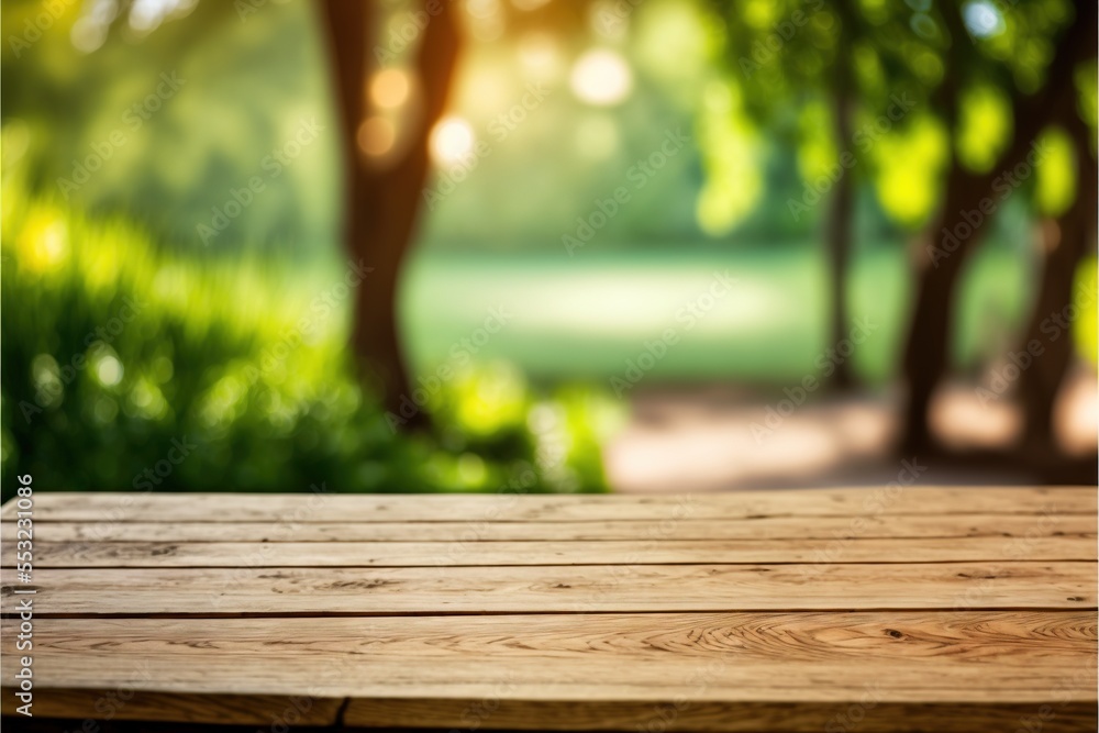Wooden table with a depth of field background Generative AI Backdrop Wooden table with a depth of field background Generative AI Backdrop