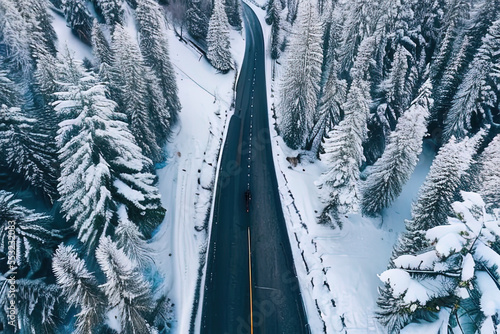 photography of a long road in the middle of a snowy forest  - AI Generated © Fernando