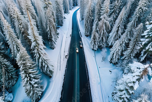 photography of a long road in the middle of a snowy forest  - AI Generated © Fernando
