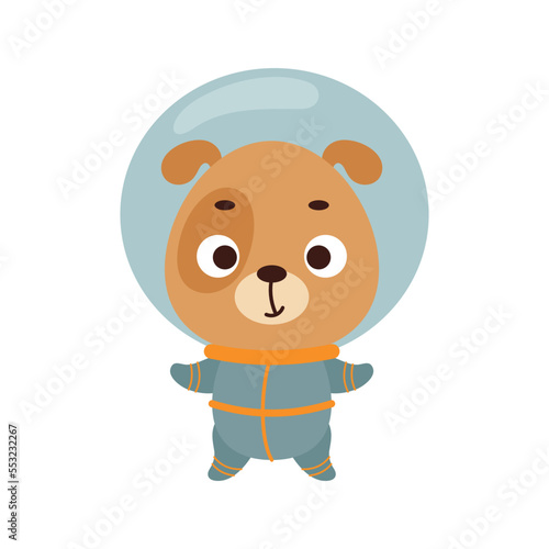 Cute little spaceman dog on white background. Cartoon animal character for kids t-shirts  nursery decoration  baby shower  greeting card  invitation  house interior. Vector stock illustration