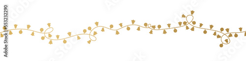 christmas golden garland with fir trees, bells and baubles- vector illustration
